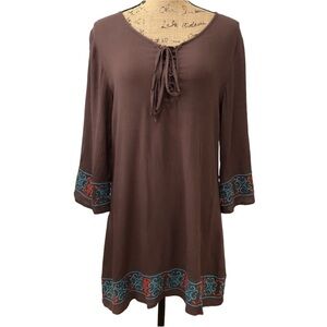 Umgee Embroidered Boho Style Tunic Size Small Brown and Blue